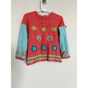 Vintage Deux par Deux Girls Coral Floral Sweater Size 2 Turquoise Boutique